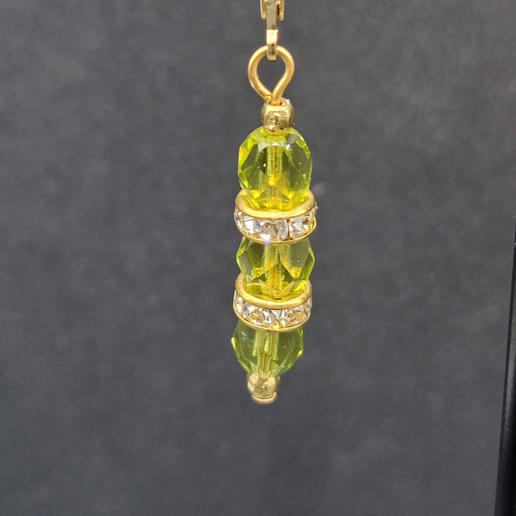 Pierced Earrings Green Faceted Bead Rhinestone Spacers Dangle 1.25"