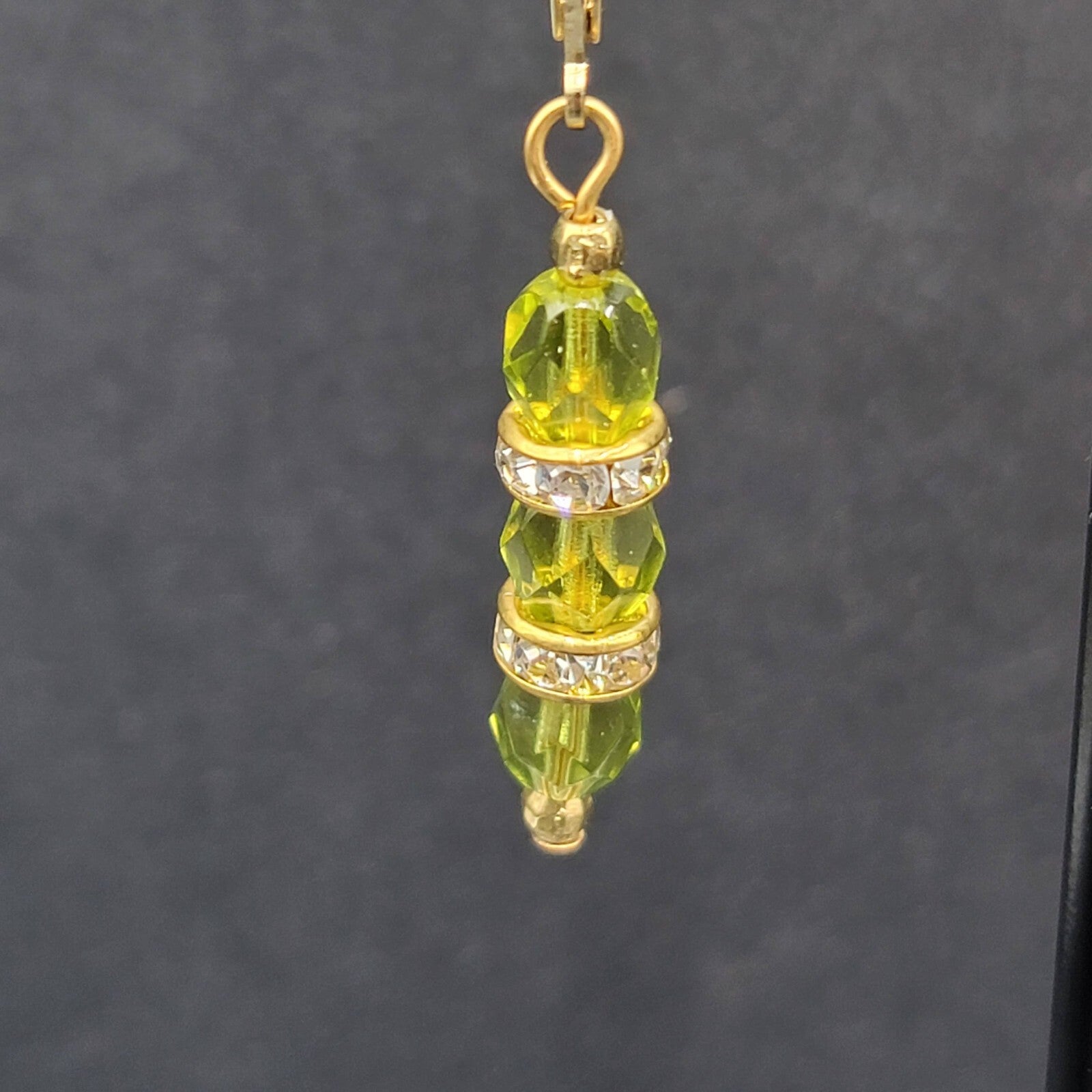 Pierced Earrings Green Faceted Bead Rhinestone Spacers Dangle 1.25"