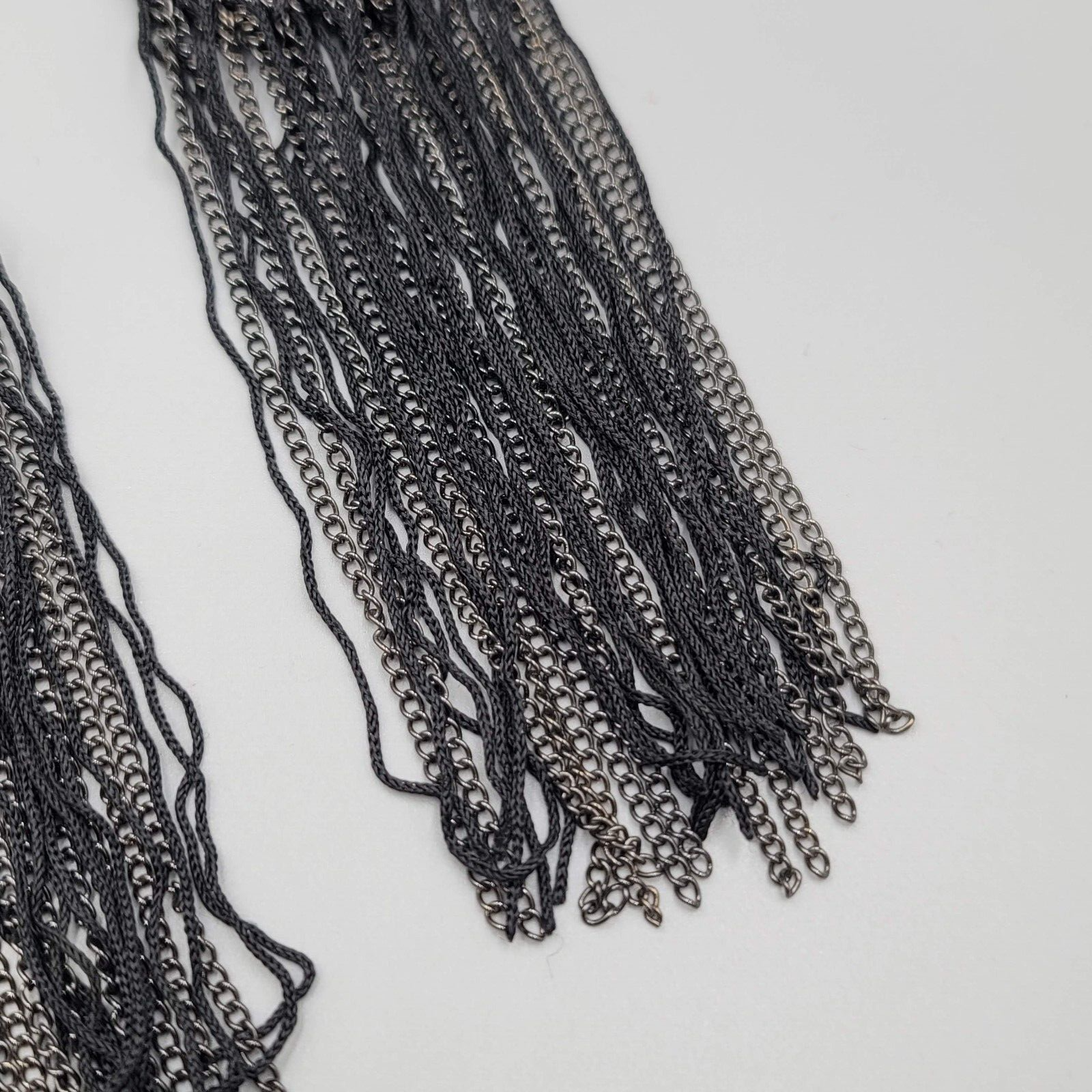 LONG Statement Pierced Earrings Black Silver tone Chains Punk Rock 6"