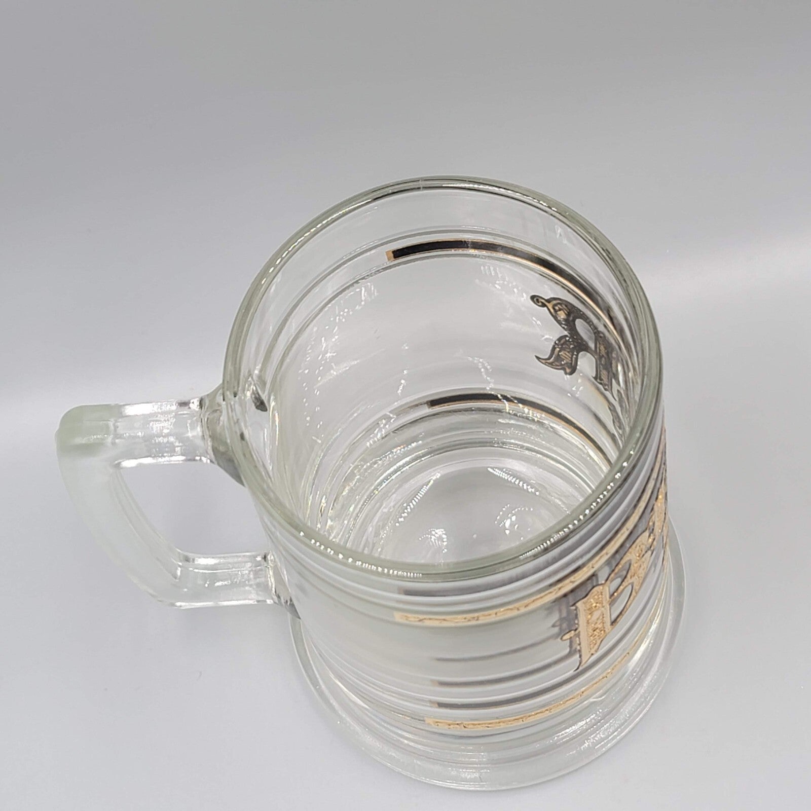 Vintage Glass Beer Mug Five Cent Gold Trim Tavern Barware