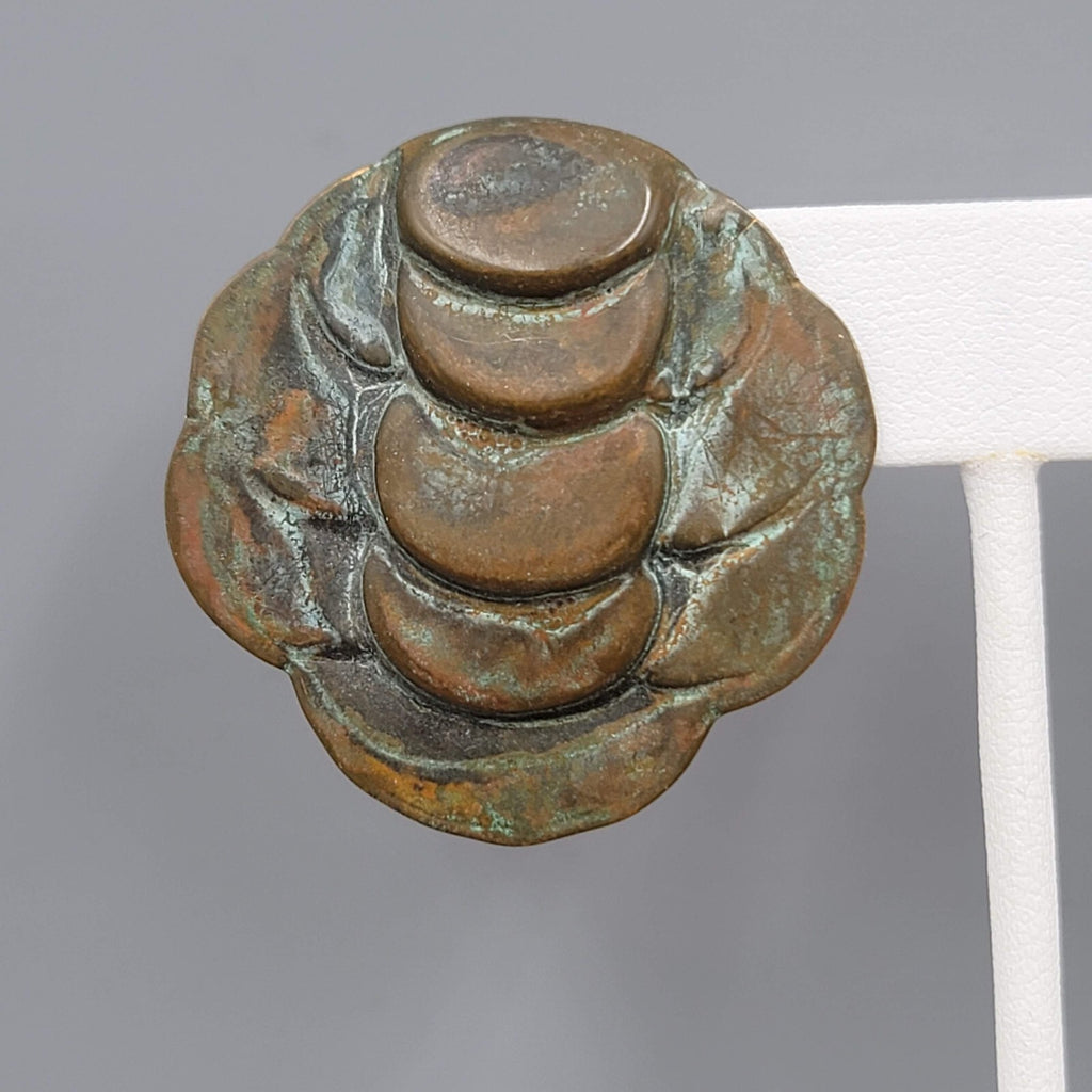 Vintage Artisan Pierced Earrings Patina Embossed Metal Large Statement 1.5"