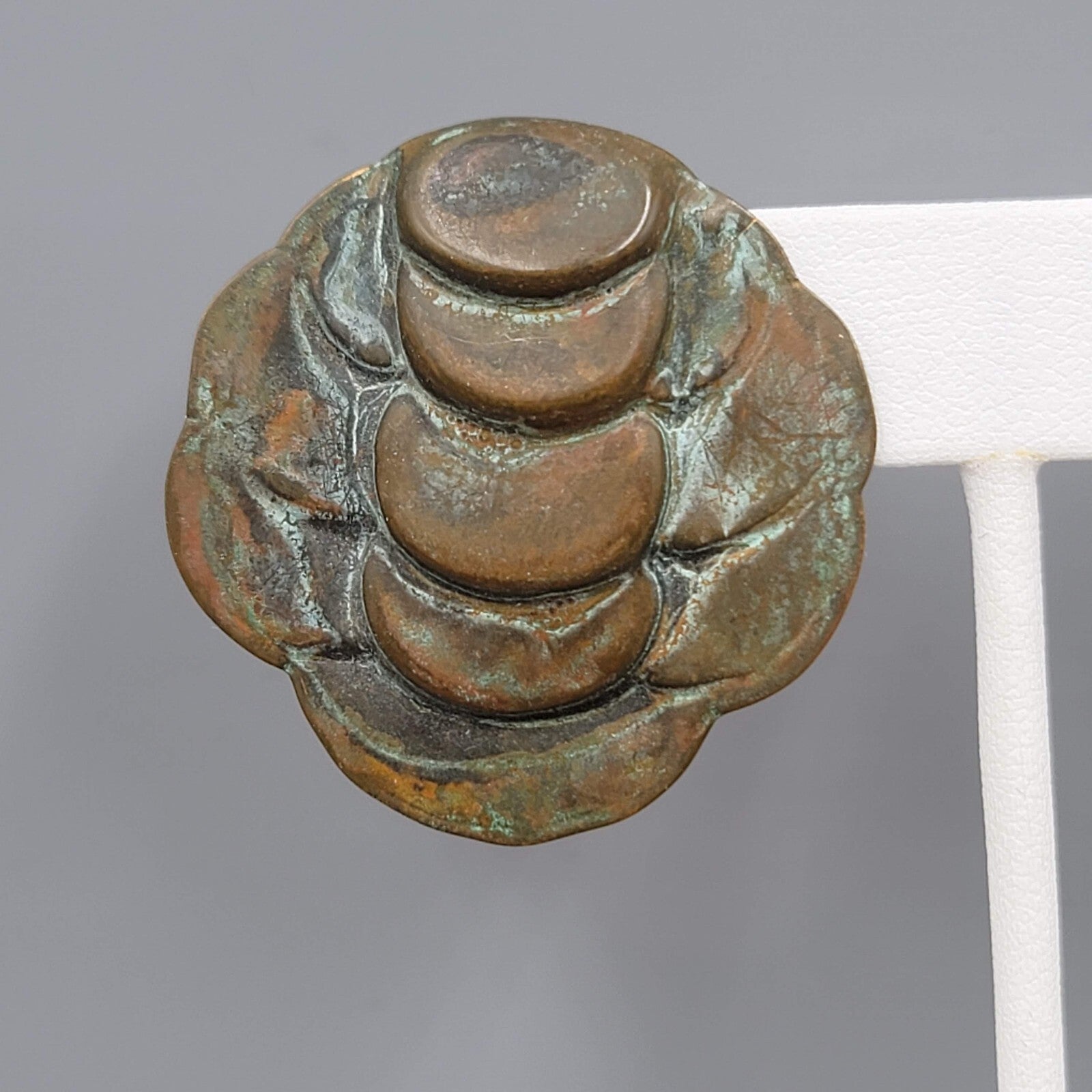 Vintage Artisan Pierced Earrings Patina Embossed Metal Large Statement 1.5"