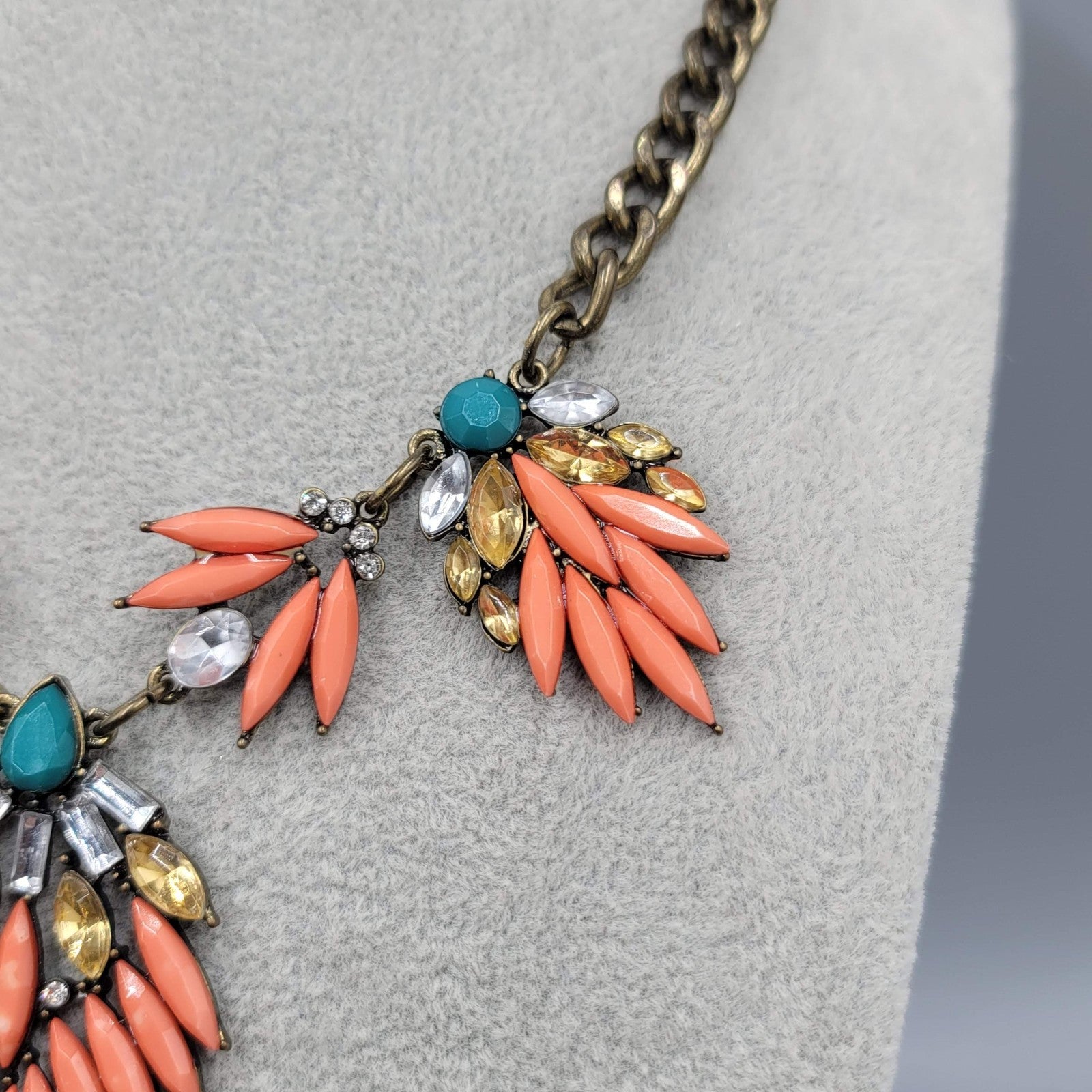 Statement Necklace Bronze tone Multicolor Accents Bib 18"-20"