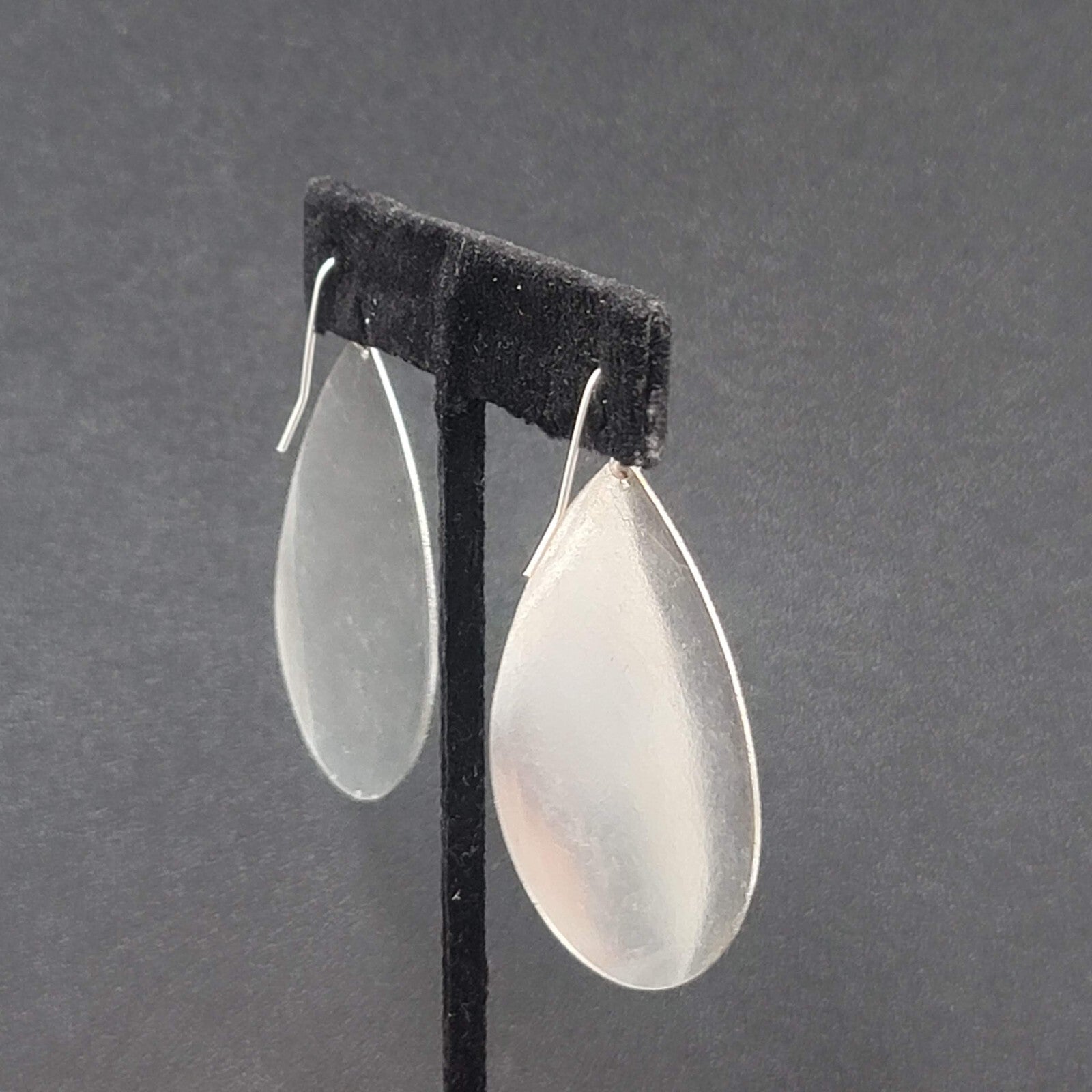 Pierced Earrings Silver tone Textured Butterfly  Teardrop Dangle 2"