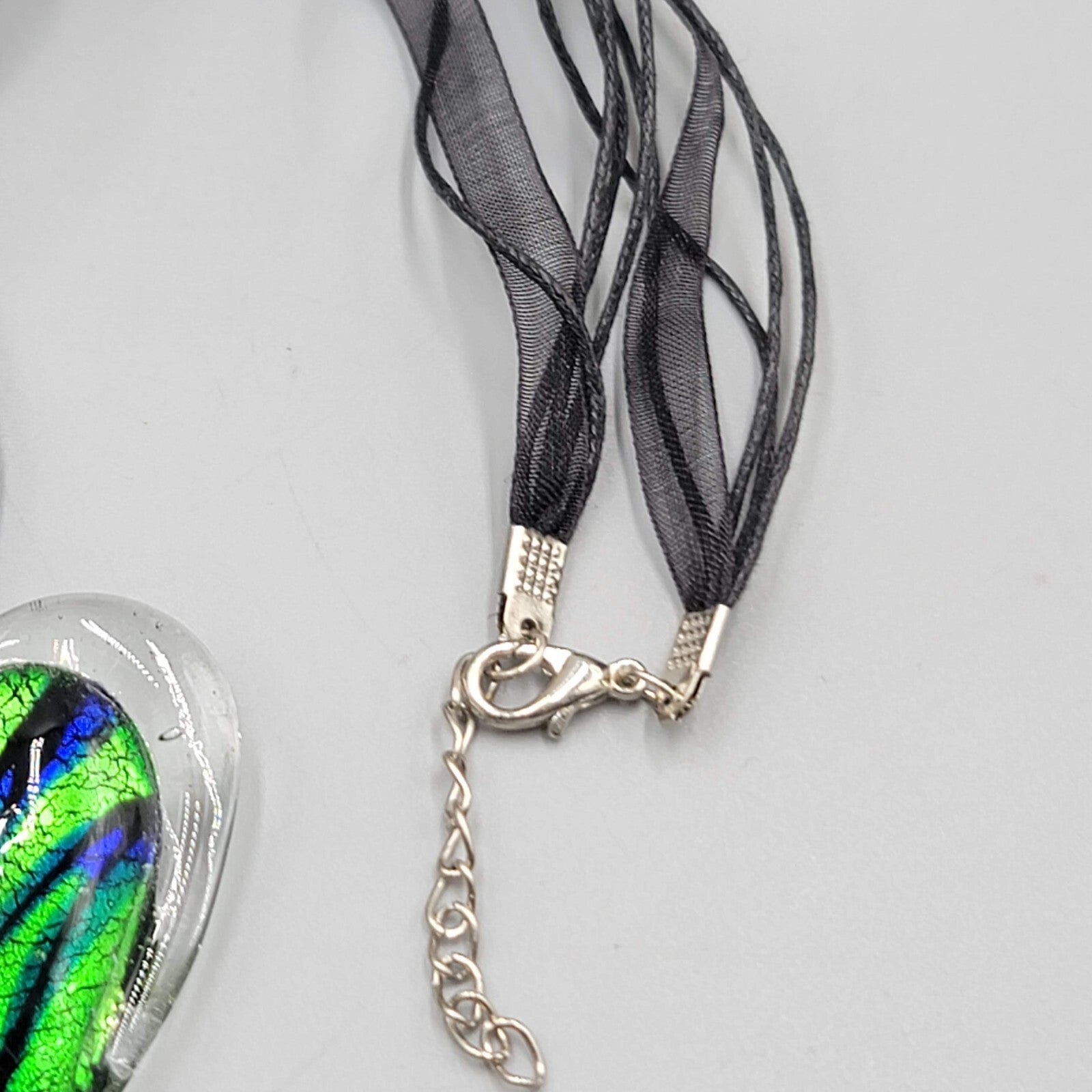 Lampwork Art Glass Heart Pendant Lot of 2 Necklace Black Ribbon Cord 18"+