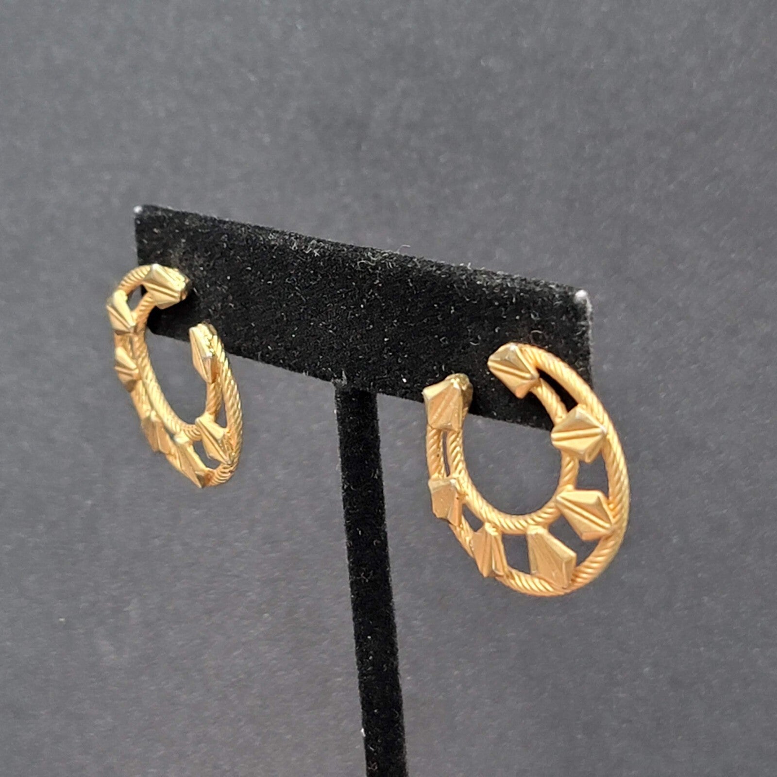 Vintage Pierced Earrings Gold tone Open Circle Textured Unique Design 1"