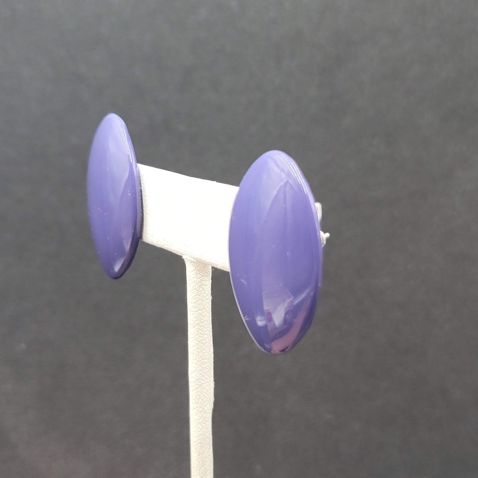 Vintage Pierced Earrings Purple Enamel Over Metal Drop 1.25"