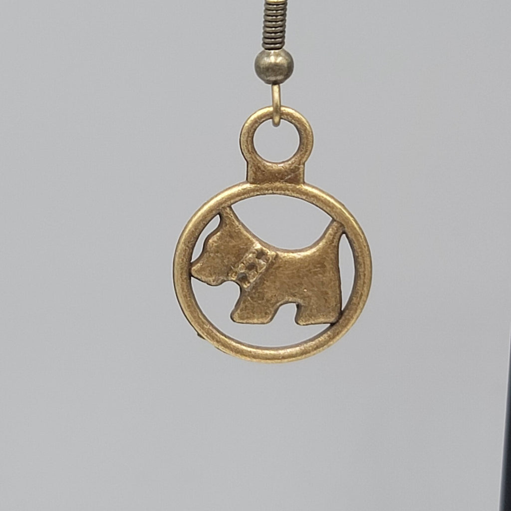 Scottie Dog Pierced Earrings New Bronze tone Dangle 3/4"