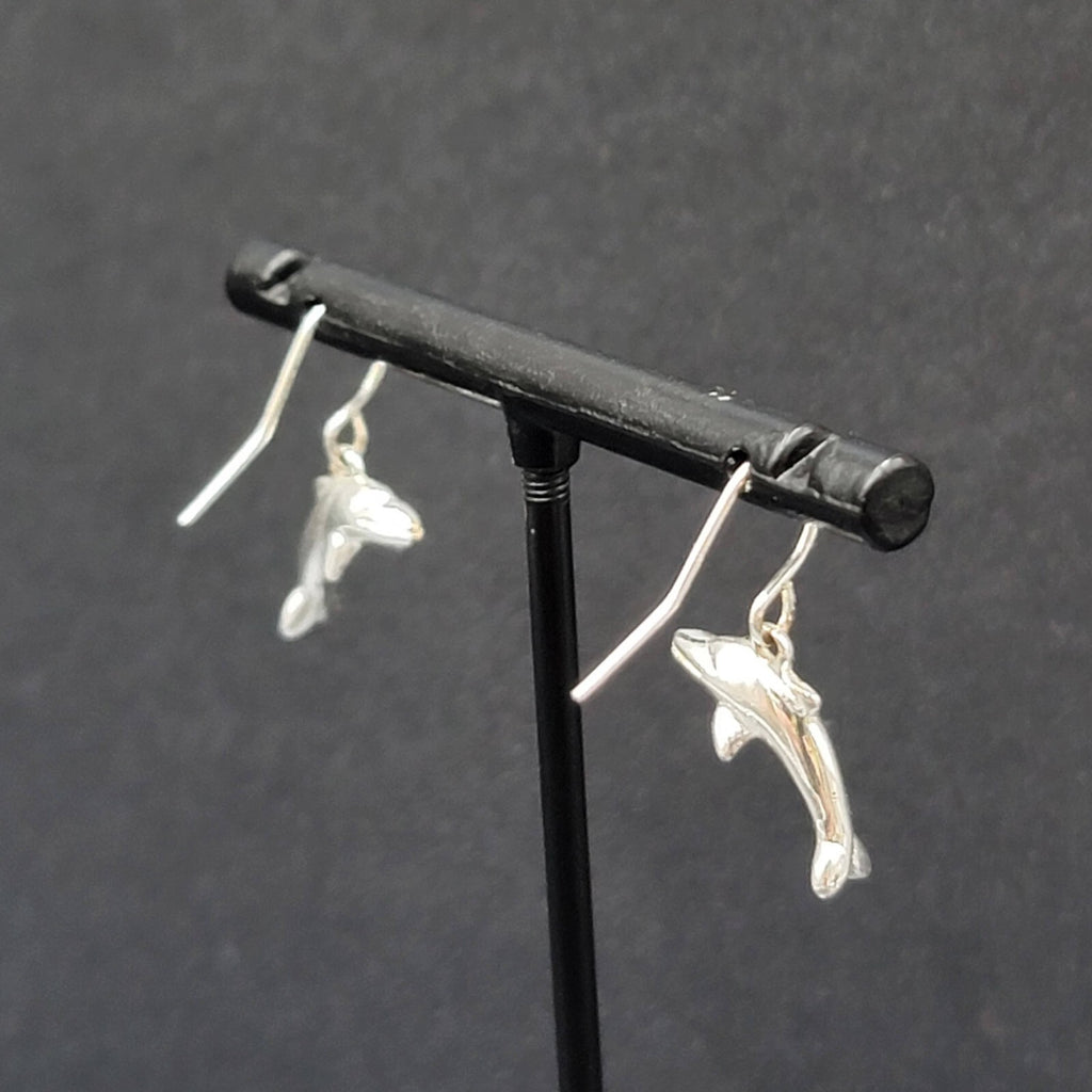 Pierced Earrings Dainty Silver tone Dolphin Dangle 3/4"