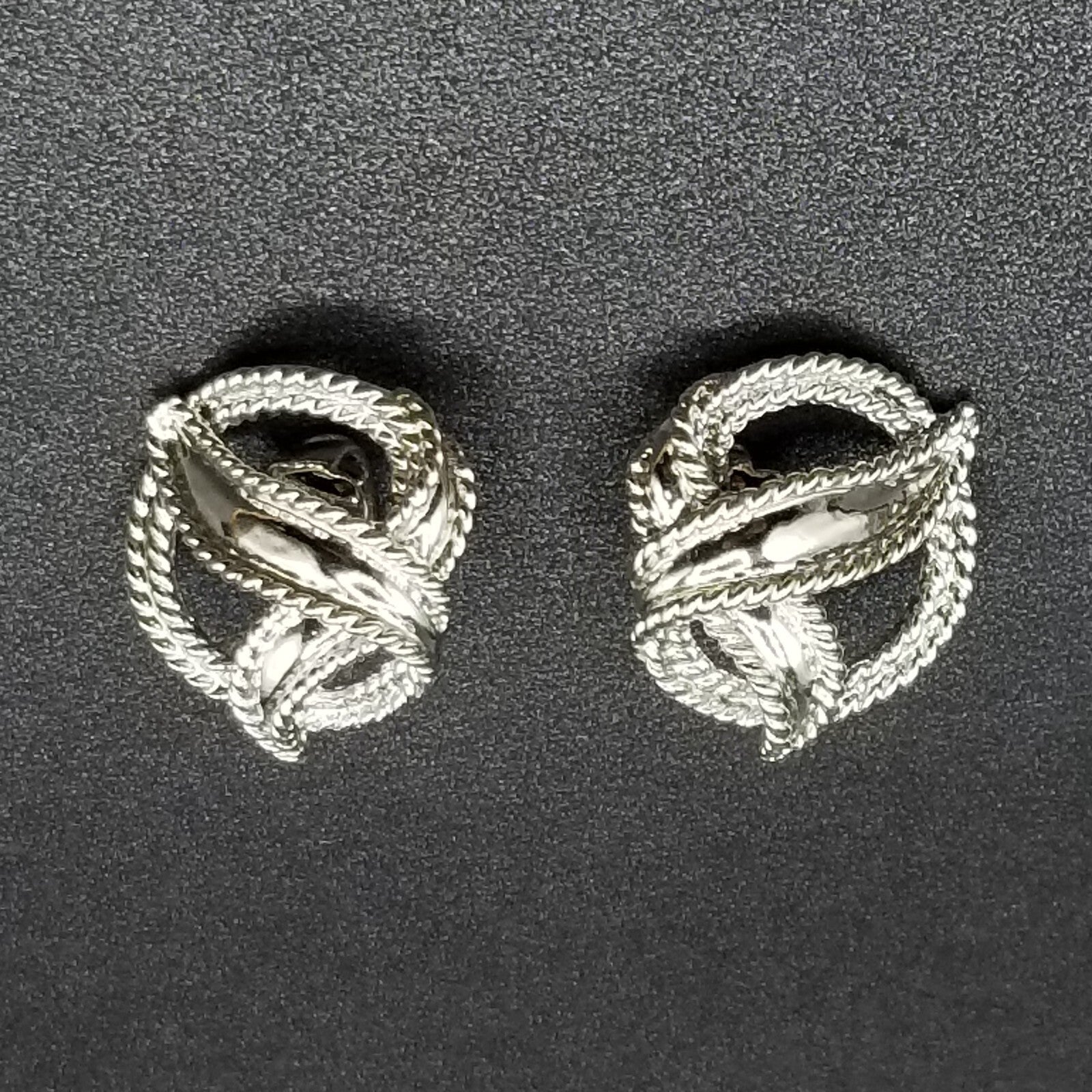 Vintage Clip on Coro Earrings Silver Plated Open Work Statement Drop Stud 1"