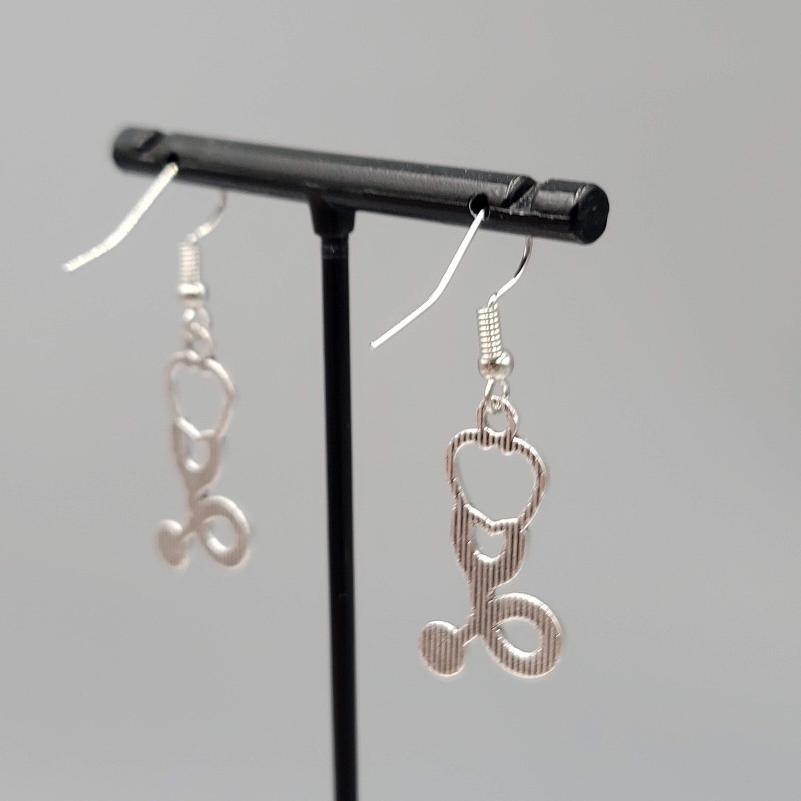 Stethoscope Pierced Earrings Medical Nurse Doctor Dangle Silver tone 1 1/8"