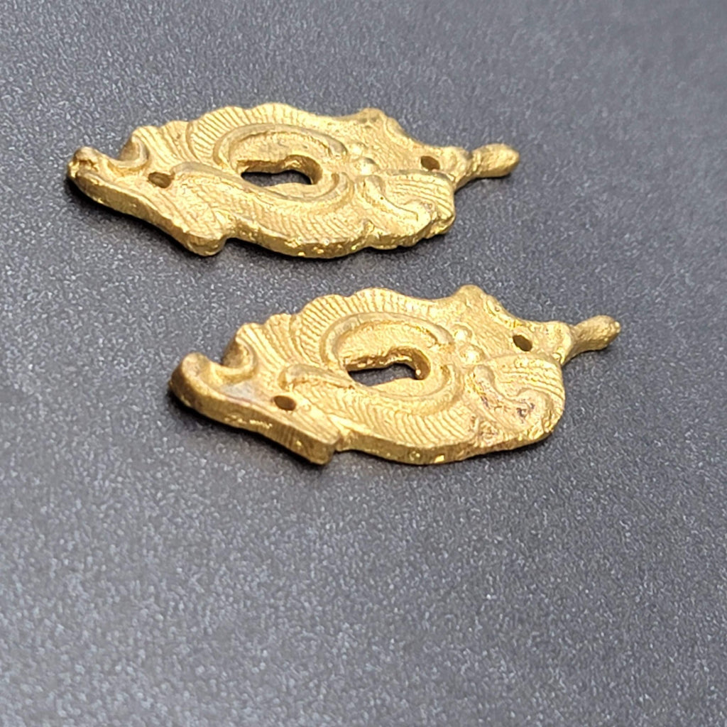 Vintage Small Lot of 2 Brass Skeleton Key hole Escutcheon 1.75" Salvage Hardware