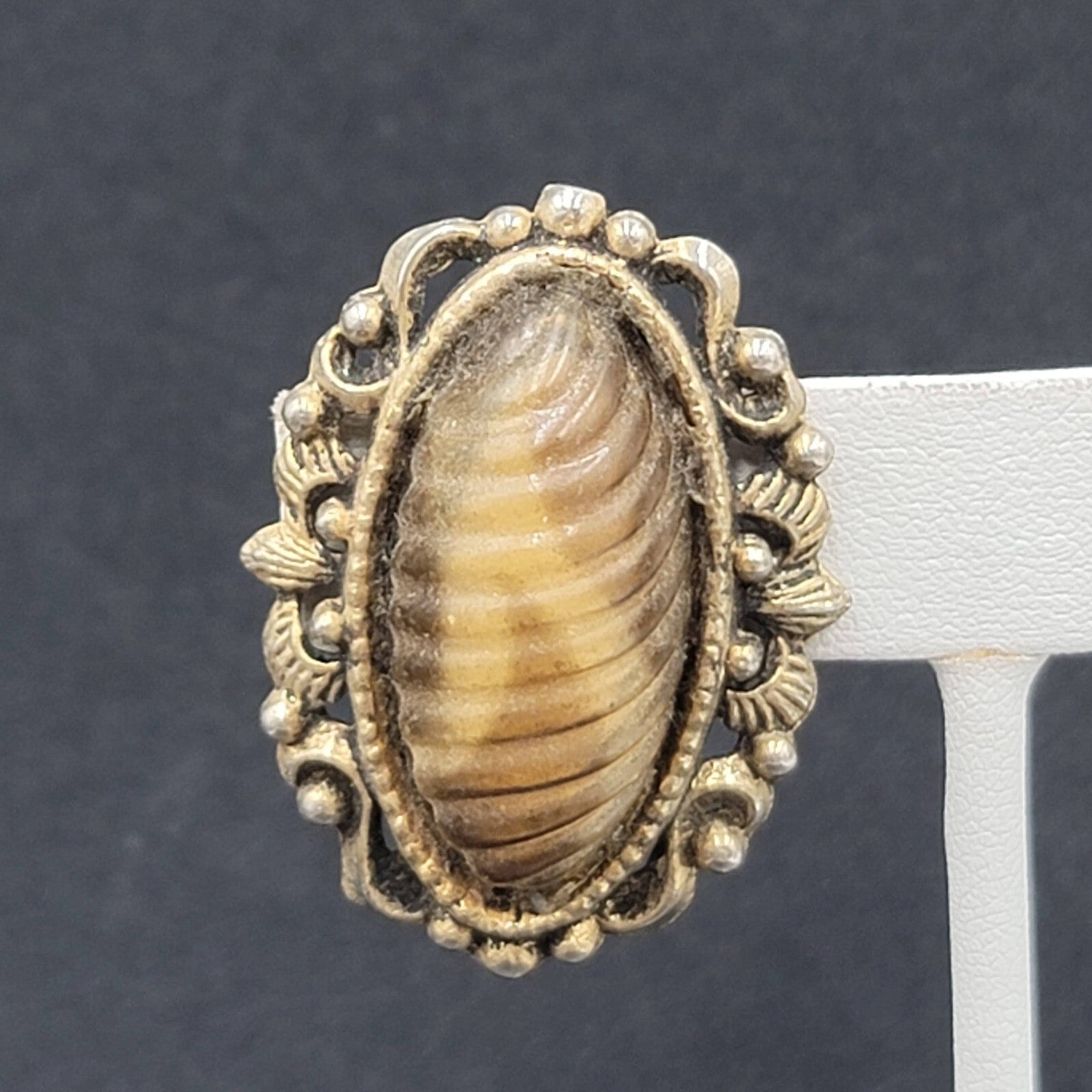 Vintage Clip on Earrings Gold tone Plastic Large Statement 1.5"
