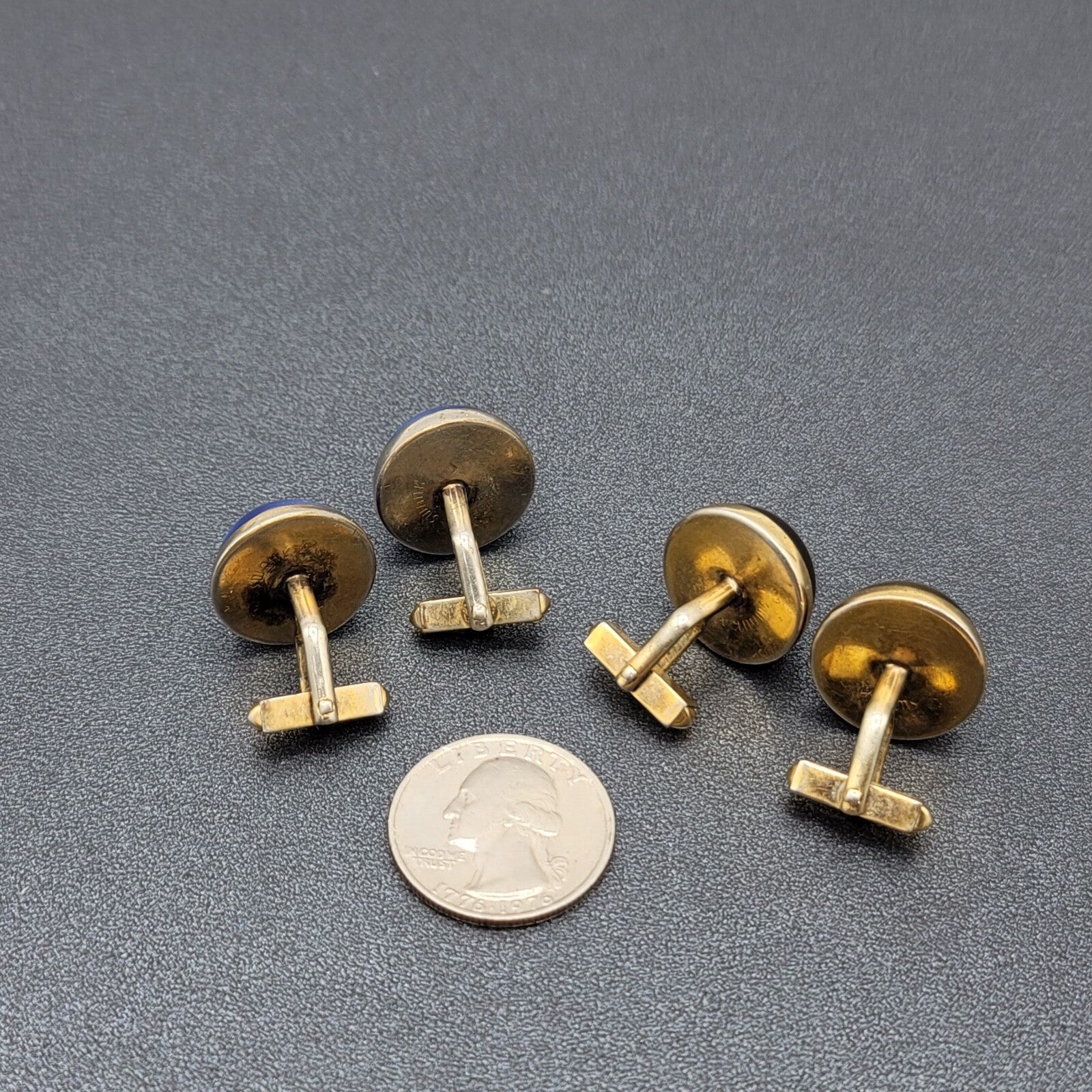 Vintage Cufflinks Lot of 2 Gold tone Blue Green Chatoyant Costume Men's Jewelry