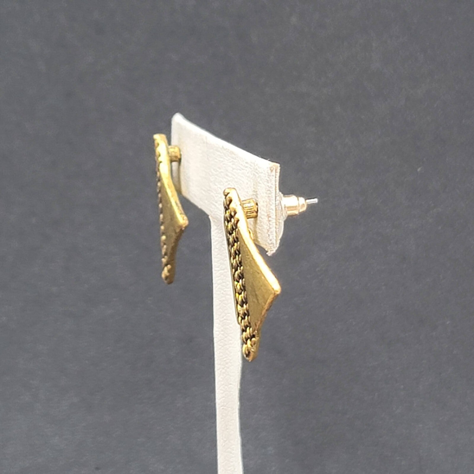 Pierced Earrings Antiqued Gold tone Brutalist Square Drop 1"