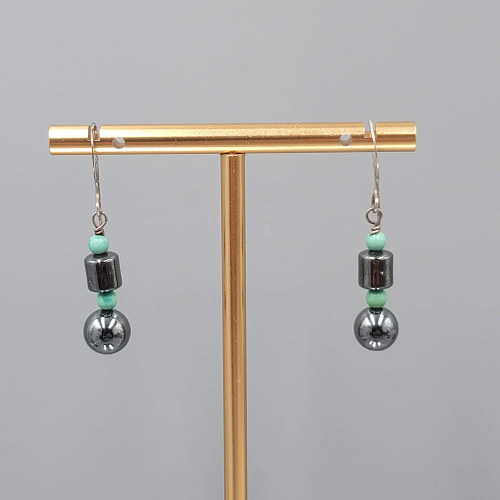 Hematite Bead Pierced Earrings Silver tone Dangle 1 in