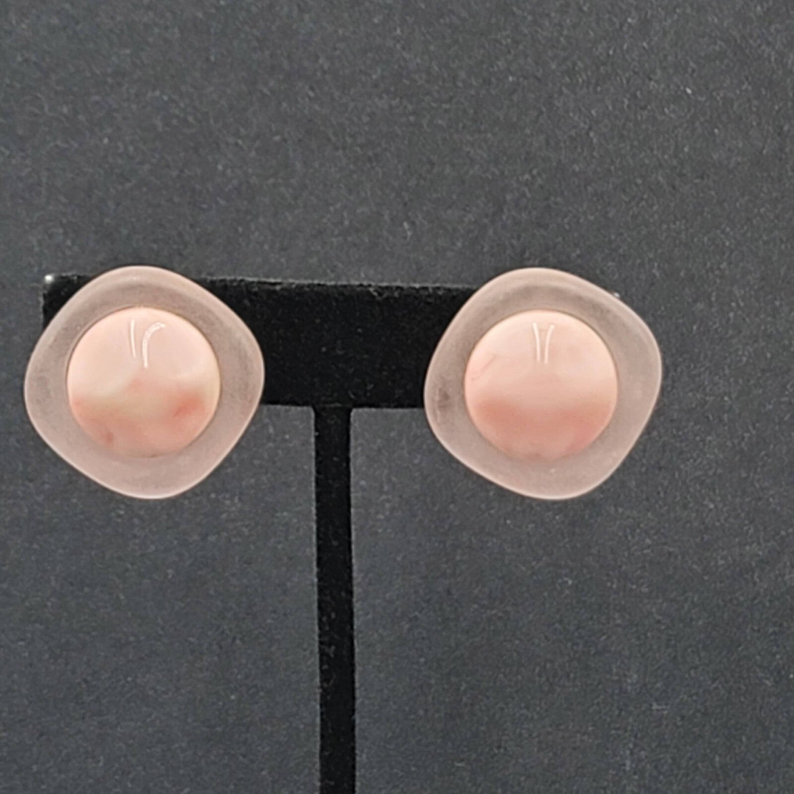 Vintage Clip on Earrings Pink Acrylic Square Dome Drop 1"