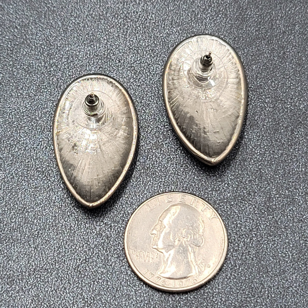 Vintage Pierced Earrings Silver tone Black Cream Enamel Drop 1 3/8"