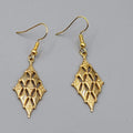 Gold Plated Dangle Pierced Earrings Textured Diamond Shape 1.25"