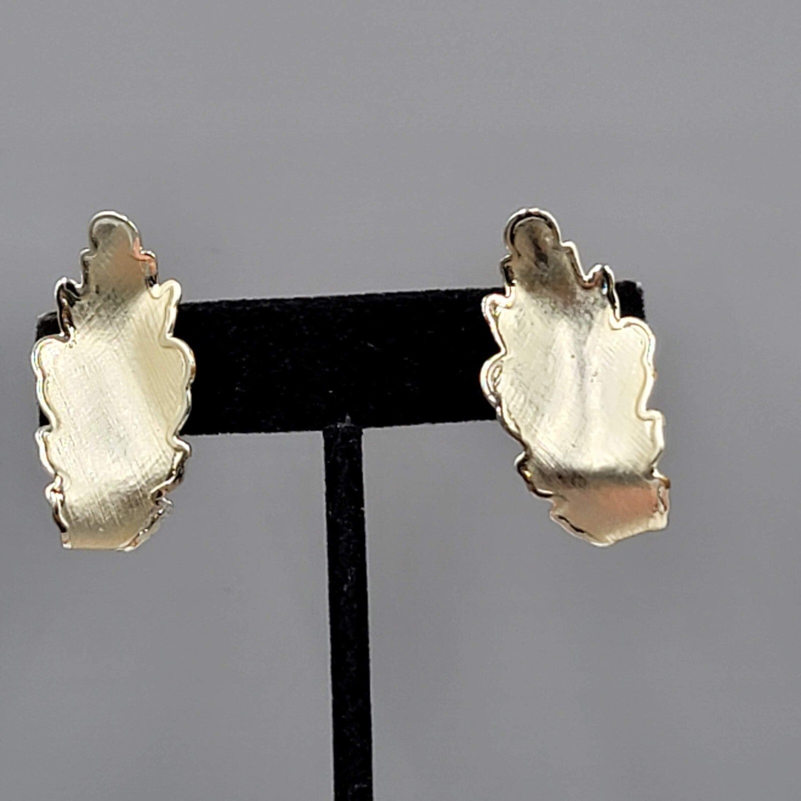 Vintage Coro Clip on Earrings Very Light Gold tone Climber Leaf 1.5"