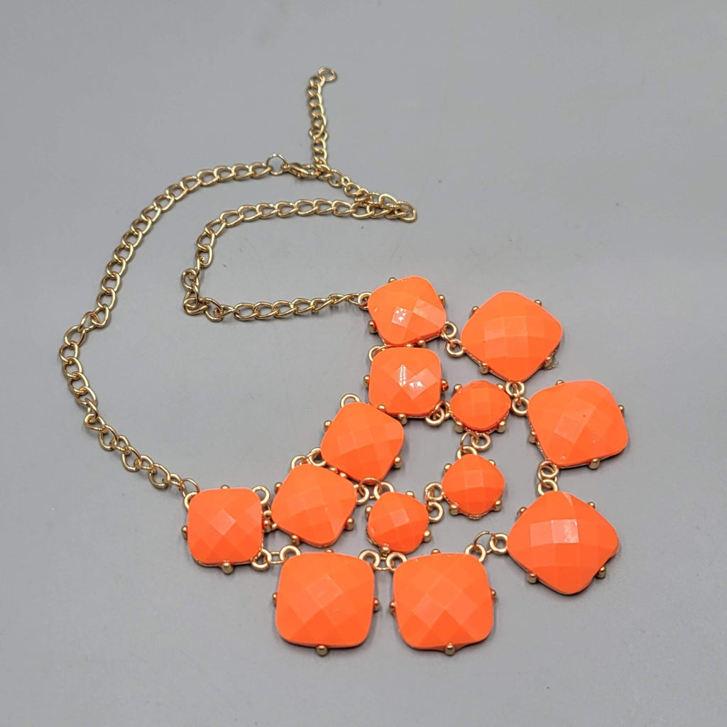 Orange Acrylic Bib Necklace Gold tone 16"-18"