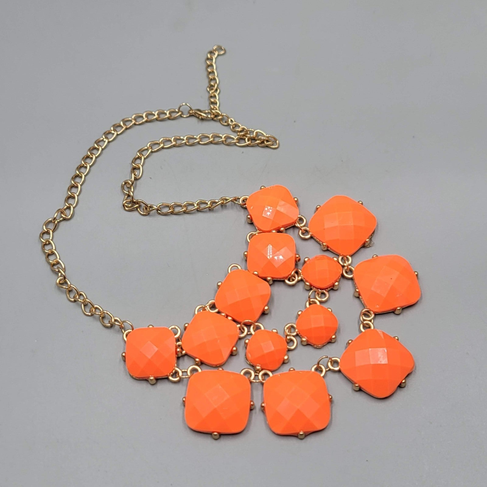 Orange Acrylic Bib Necklace Gold tone 16"-18"