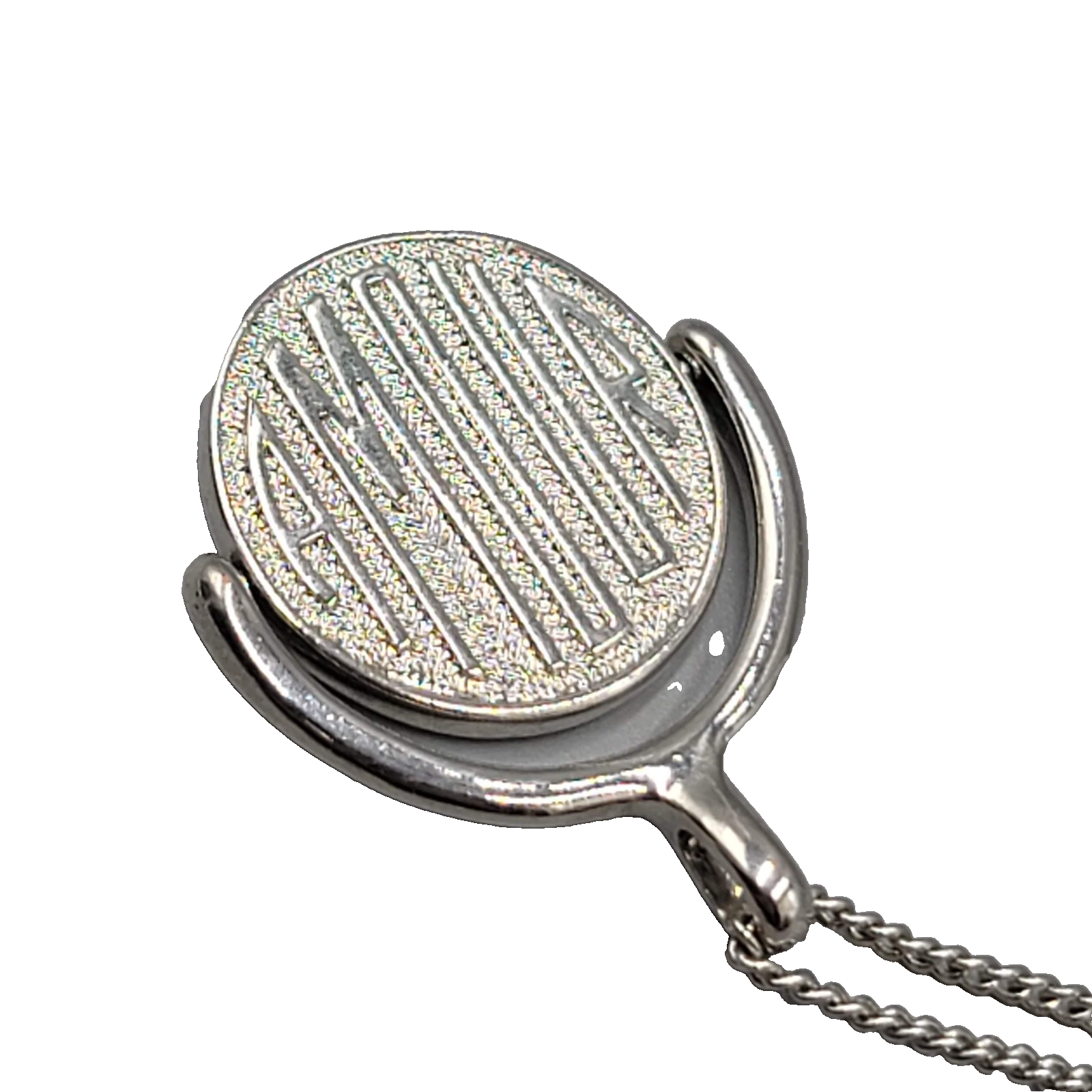Amour Love SPINNER Pendant Necklace Silver Tone Long 30in Chain