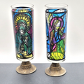 Stained Glass Mosaic Look Candle Holders Brass Base Nu Trend Religious Set of 2