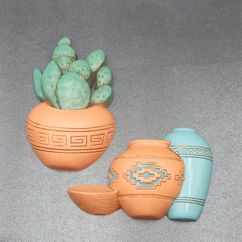 Burwood Terracotta Pots Prickly Cactus Southwestern 2pc Plastic Wall Hangings