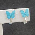 Vintage Clip on Earrings Silver tone Blue Enamel Butterfly Studs 1/4"