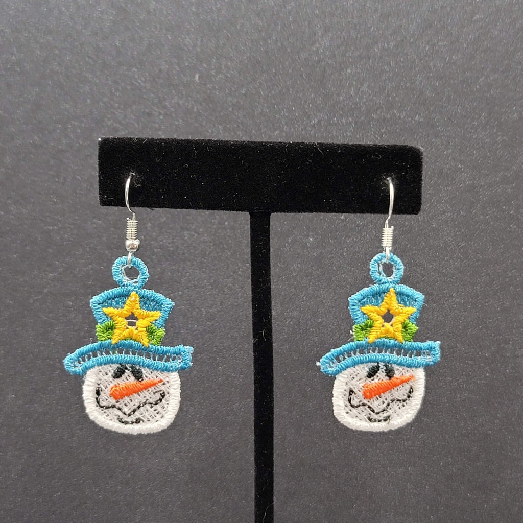 Christmas Pierced Earrings Threaded Snowman Dangle 1.5"