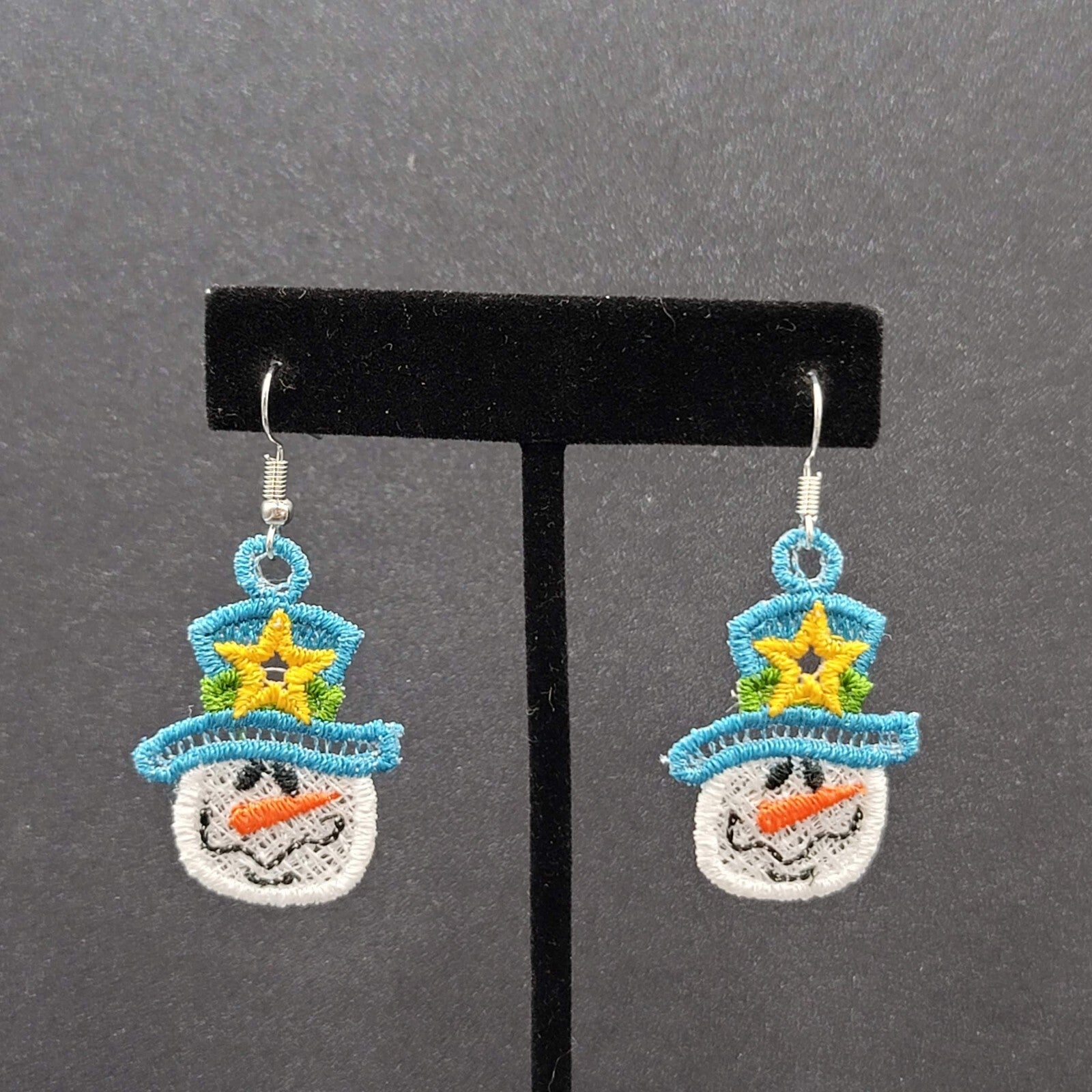 Christmas Pierced Earrings Threaded Snowman Dangle 1.5"