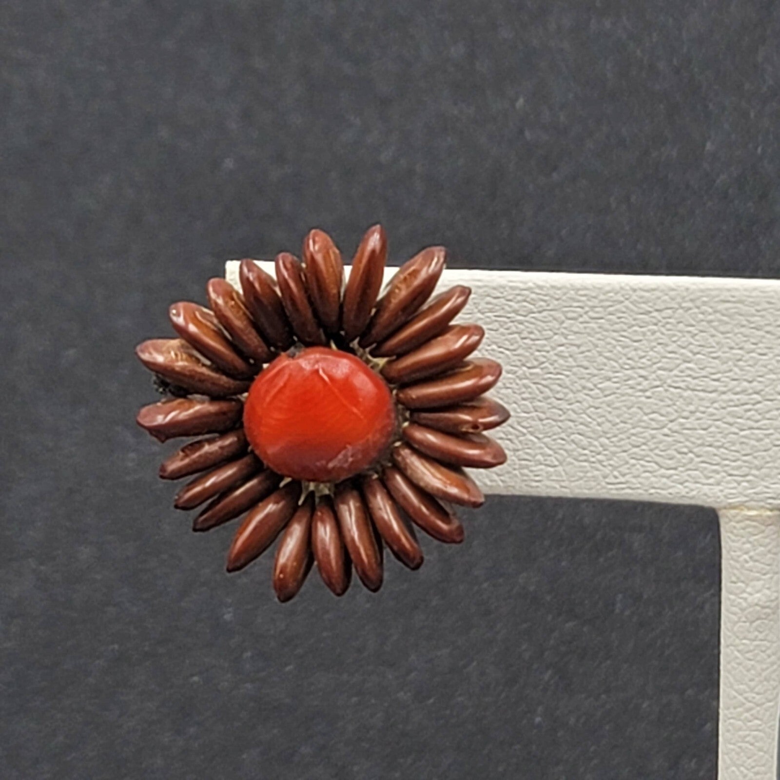 Vintage Clip on Earrings Apple Seed Flower Studs 7/8"