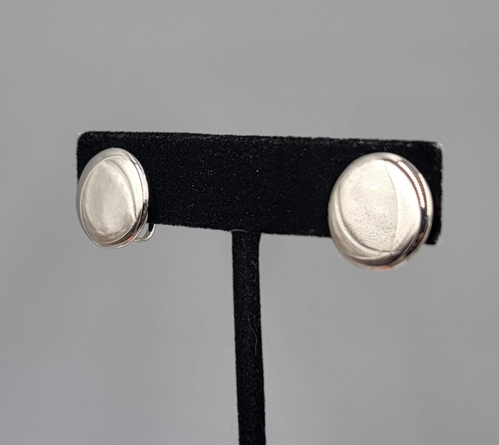 Vintage Silver tone Clip on Earrings High Polish Round Studs 5/8"