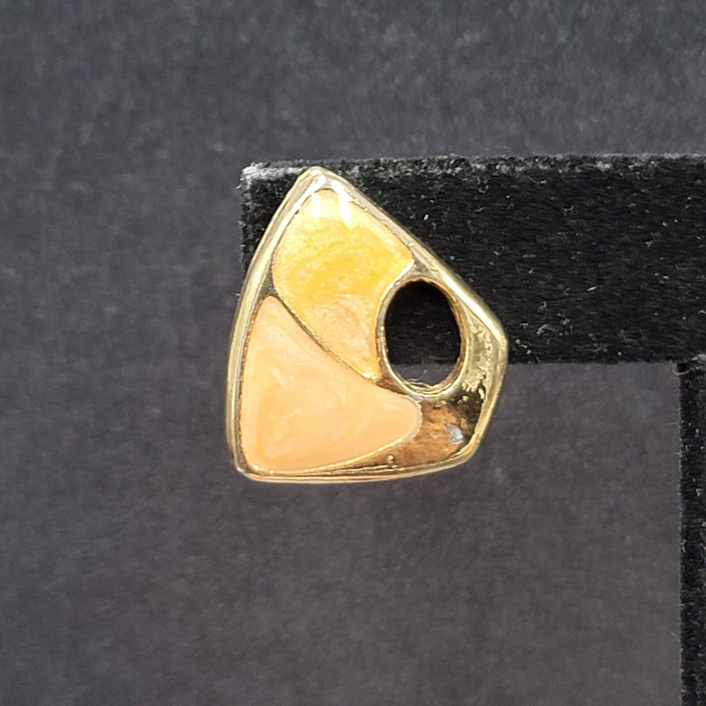 Vintage Pierced Earrings Peach Pink Enamel Gold tone Drop 3/4"