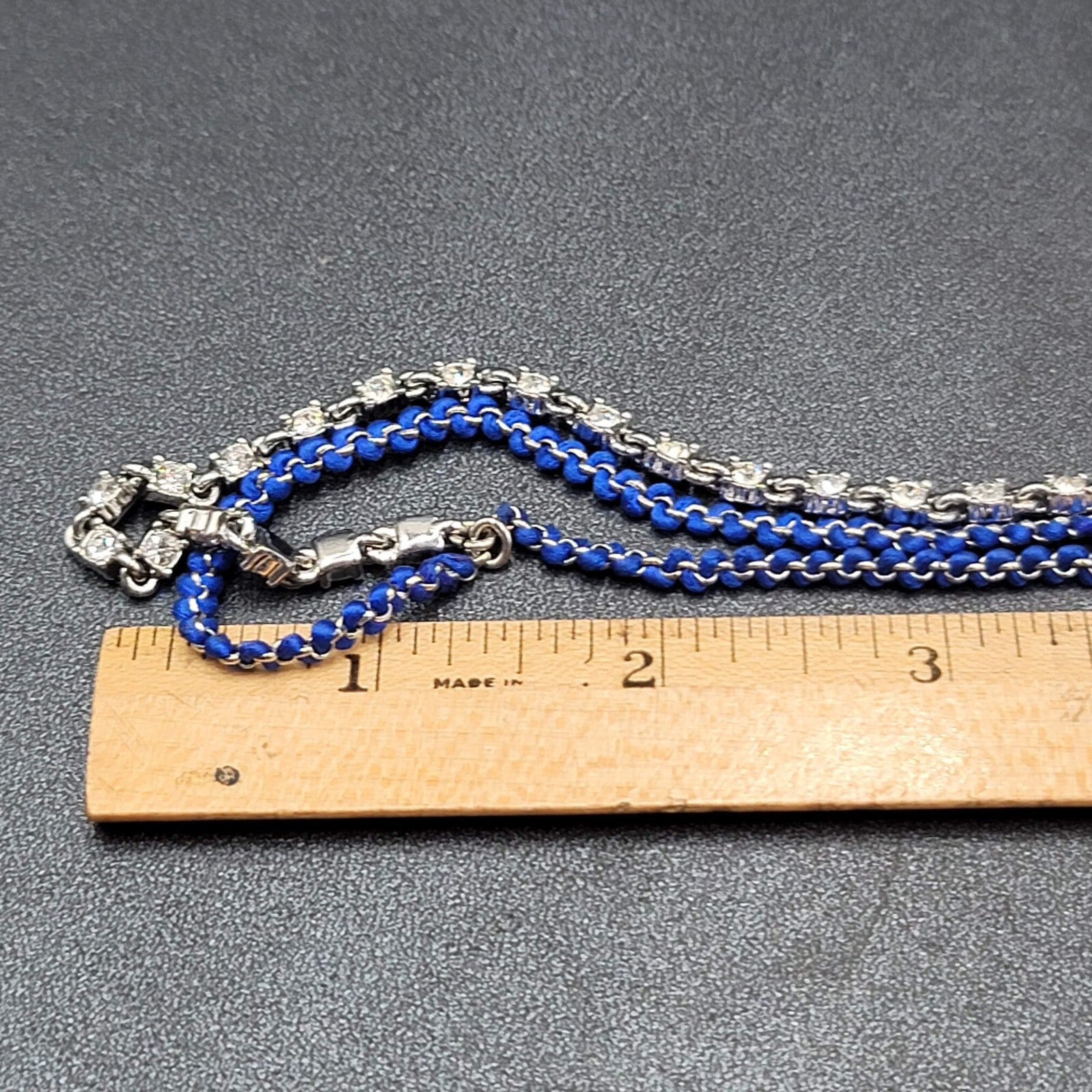 Ann Taylor Necklace Silver tone Chain Rhinestone Imitation Pearls Royal Blue 22"