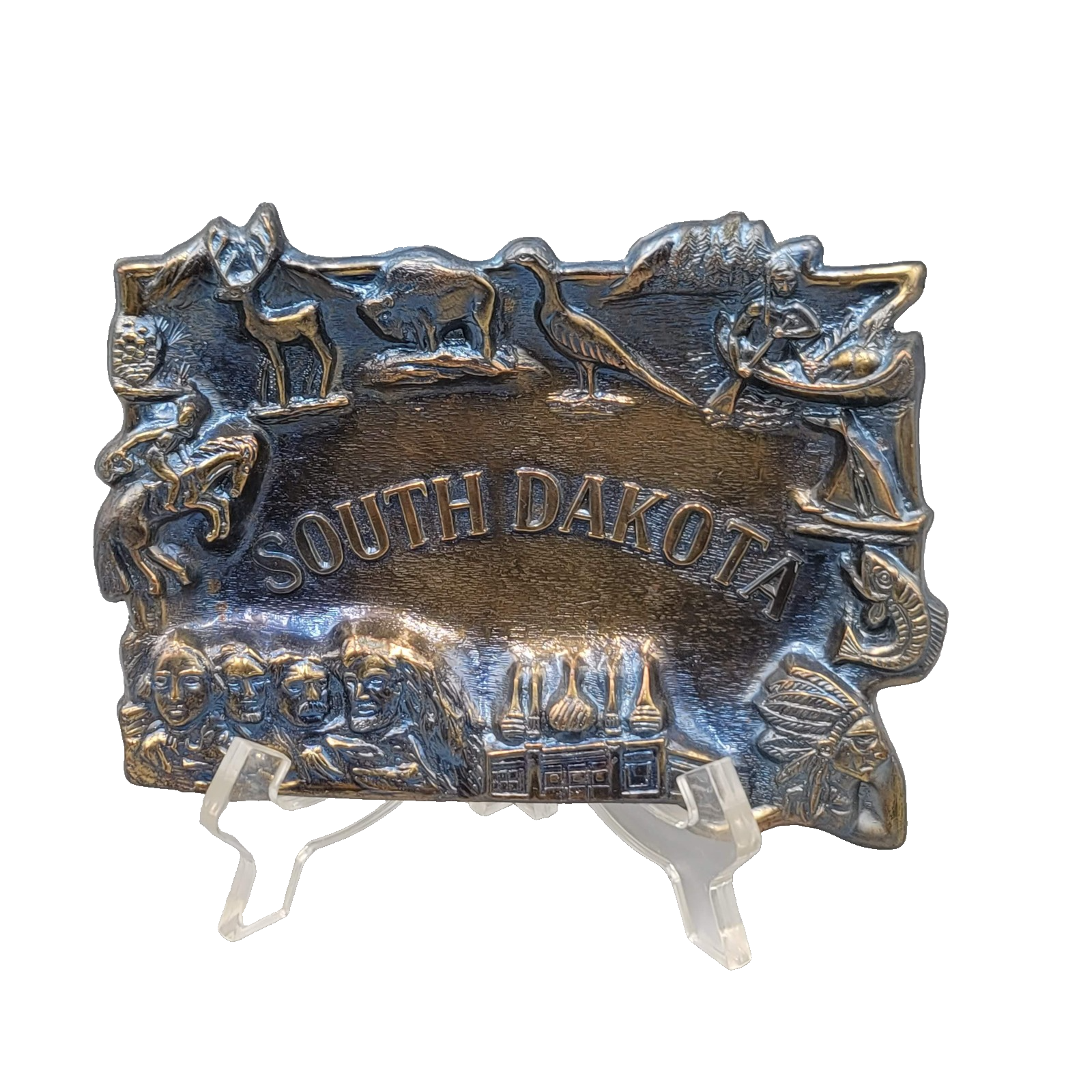 Vintage South Dakota Souvenir Metal Plaque Mount Rushmore Corn Palace Japan