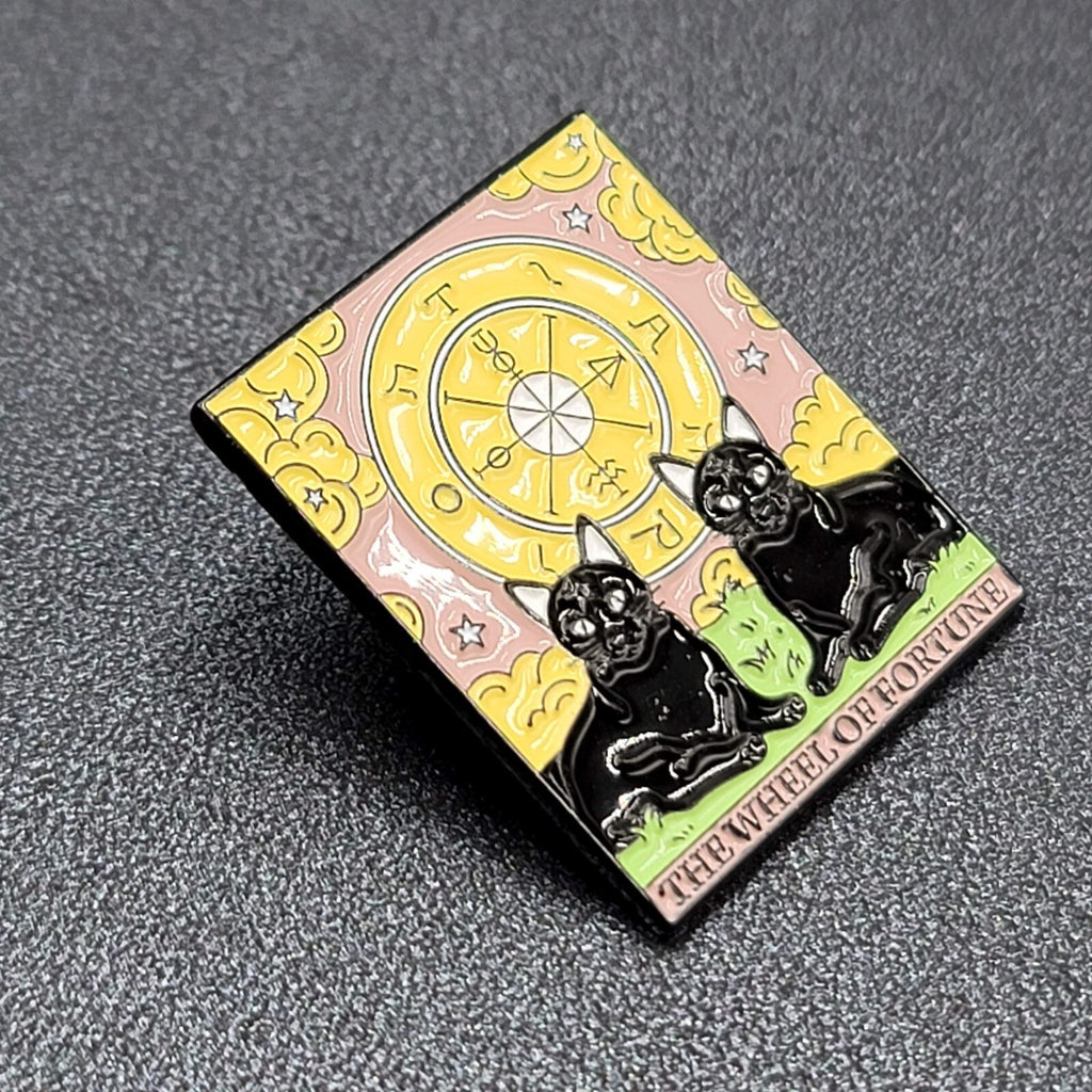 The Wheel of Fortune Tarot Card Black Cat Enamel Lapel Hat Pin 1 1/8"