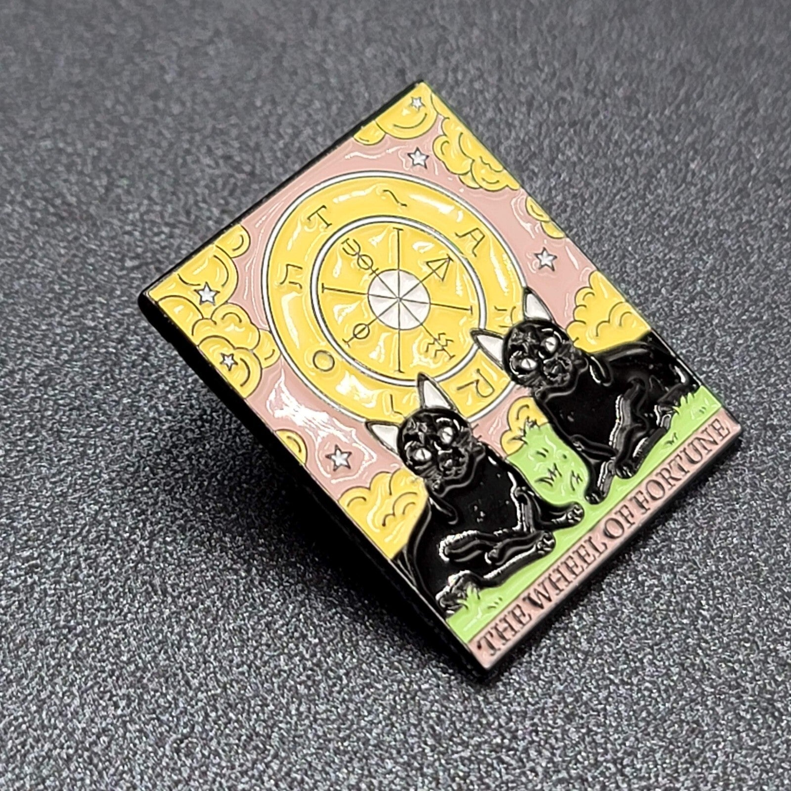 The Wheel of Fortune Tarot Card Black Cat Enamel Lapel Hat Pin 1 1/8"