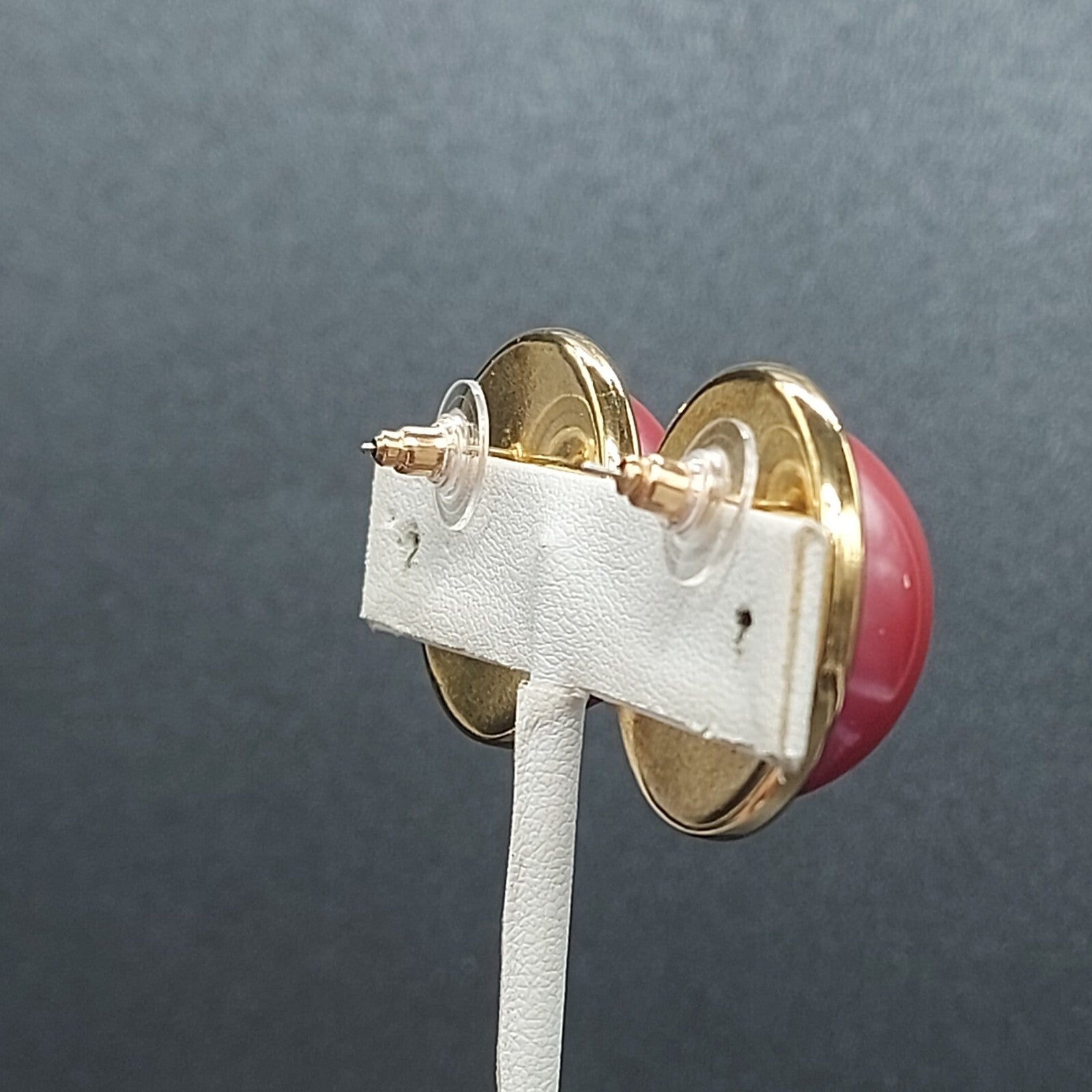 Pierced Earrings Gold tone Hot Pink Domed Studs 1 1/8"