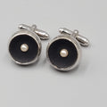 Vintage Silver tone Mens Cufflinks Black Faux Pearl Mens Estate Jewelry 3/4"