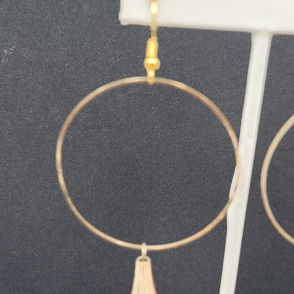 Pierced Earrings Gold tone Red Tassel Statement Dangle 3.5"