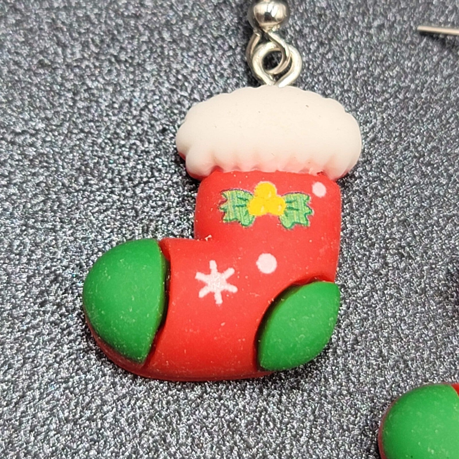 Christmas Stocking Pierced Earrings Puffy 3D Dangle 1 1/8"