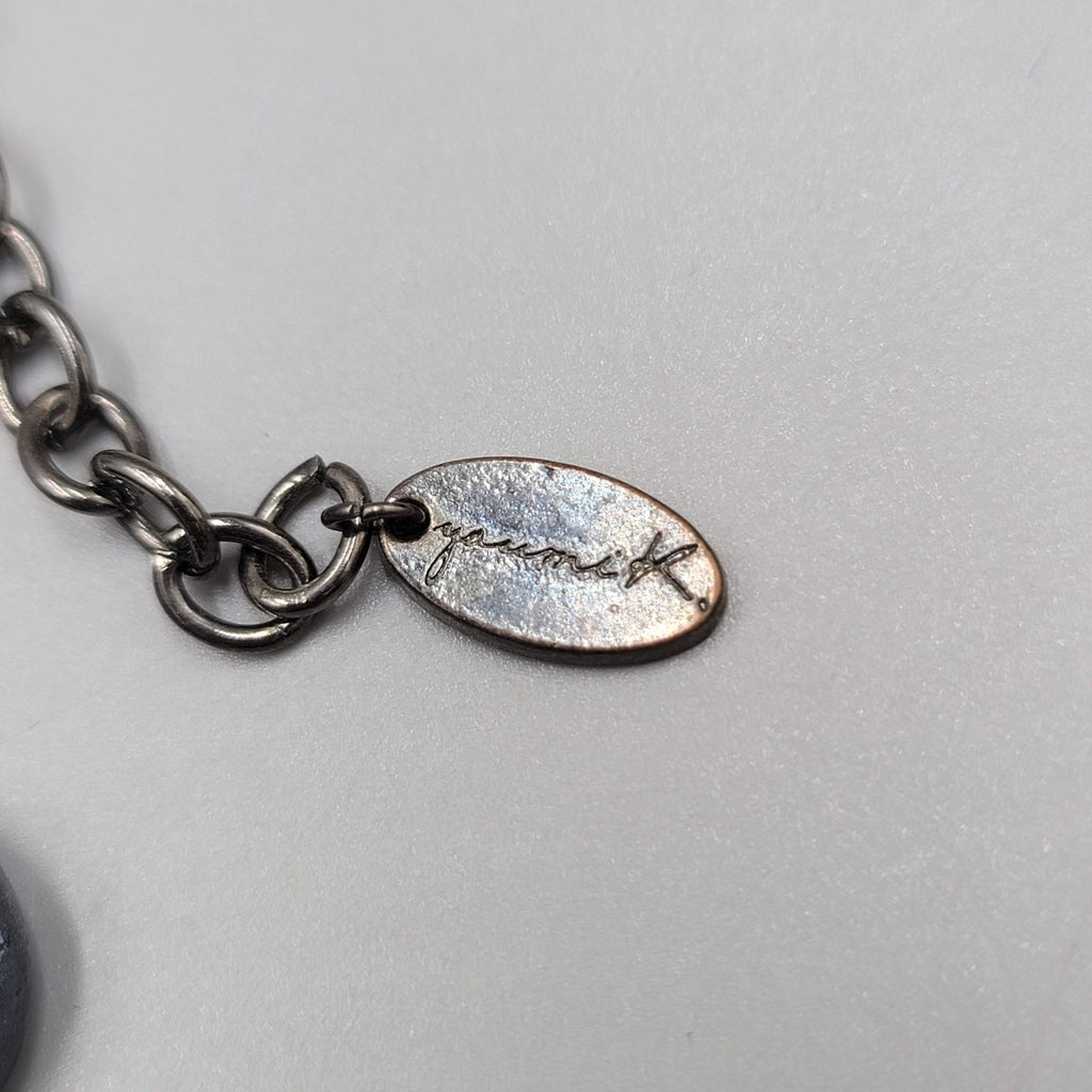 Youmi K Necklace Gunmetal Gray Metal Black Silver tone Beads 32"