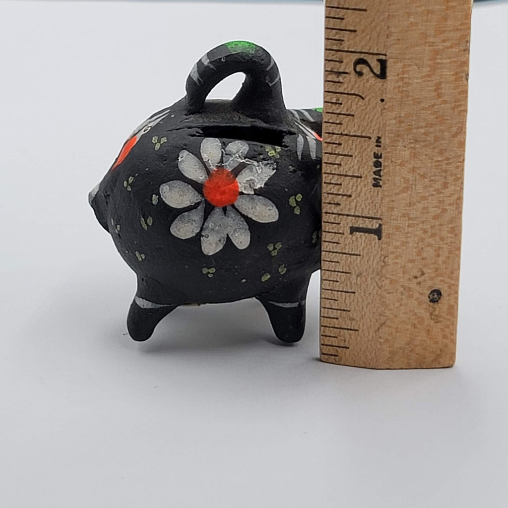 Clay Pottery Mexico Piggy Bank Vintage Folk Art Hand Painted Miniature 2"