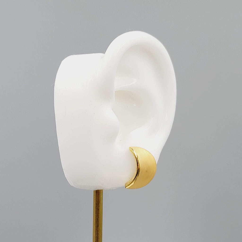 Brushed Gold Plated Pierced Earrings Crescent Moon Shape 5/8"