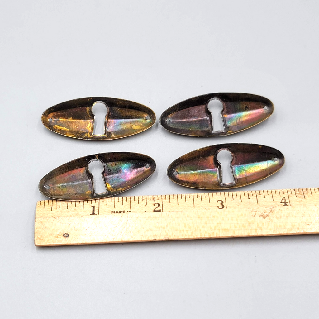 Vintage Skeleton Key hole Escutcheon Lot of 4 Hardware Iridescent Black