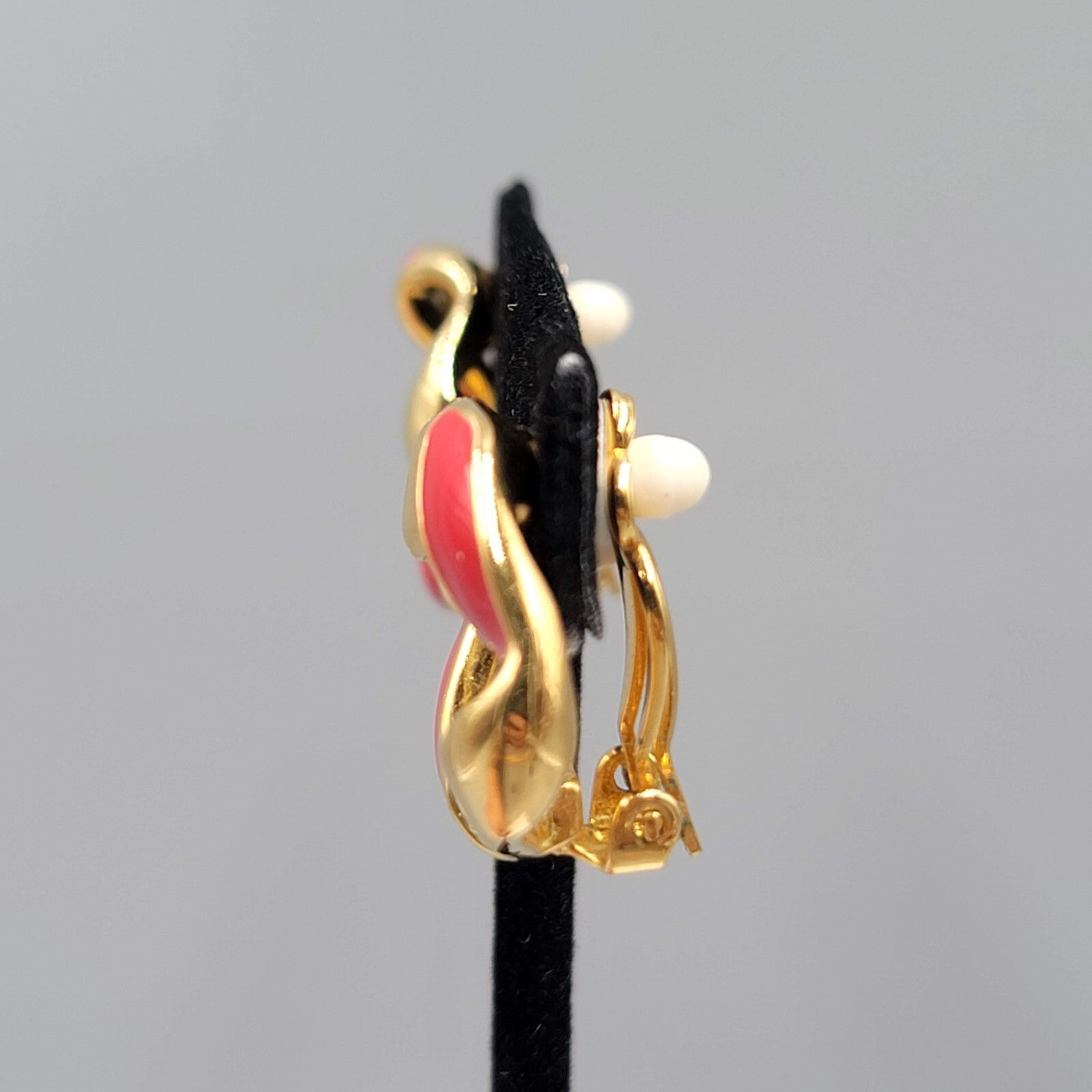 Vintage Clip on Earrings Red Enamel Gold tone Open Center 7/8"