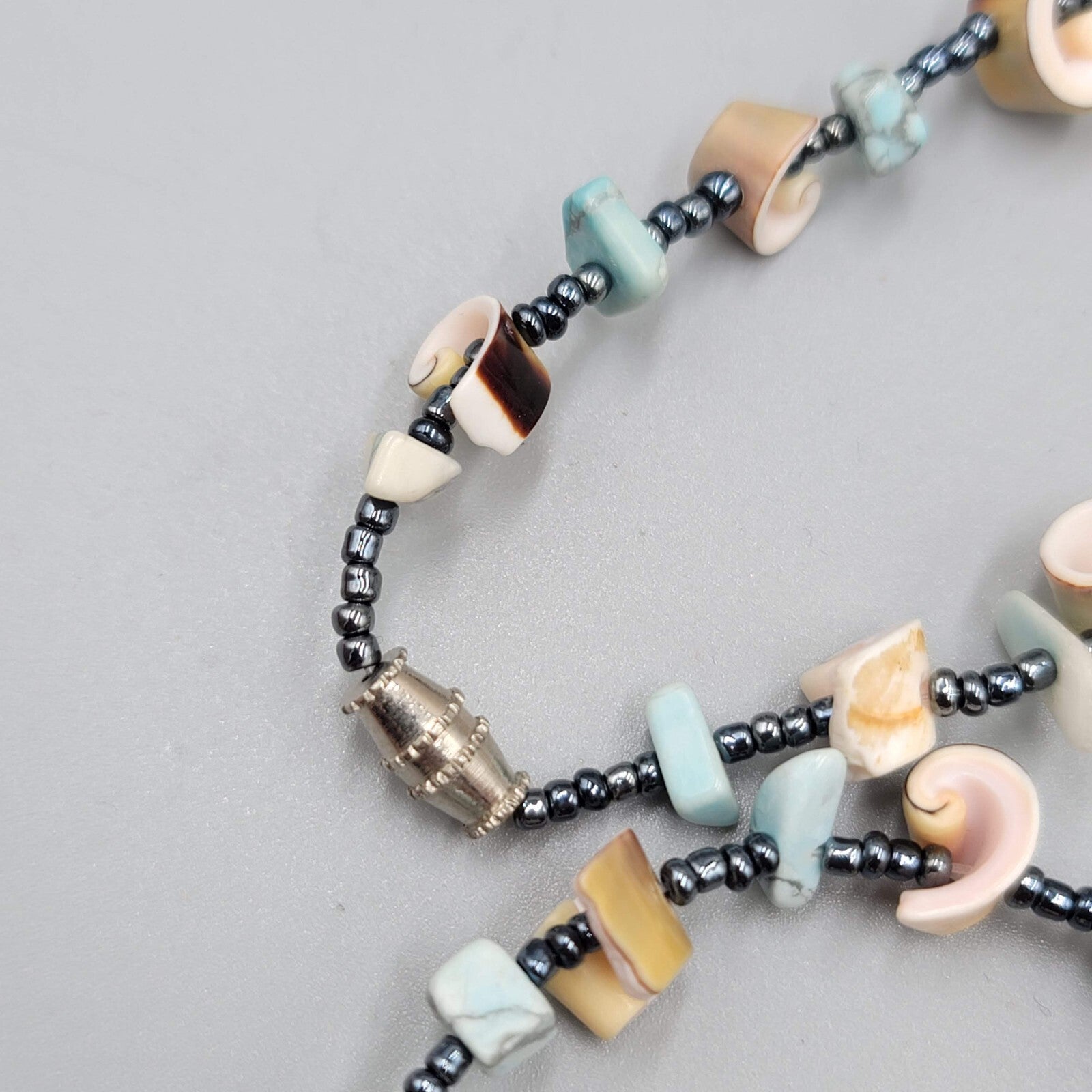 Swirl Seashell Bead Necklace Beach Boho Multicolor 18"