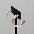 Silver tone Triple Wire Twist Hoop Pierced Earrings Hoops Drop 1"